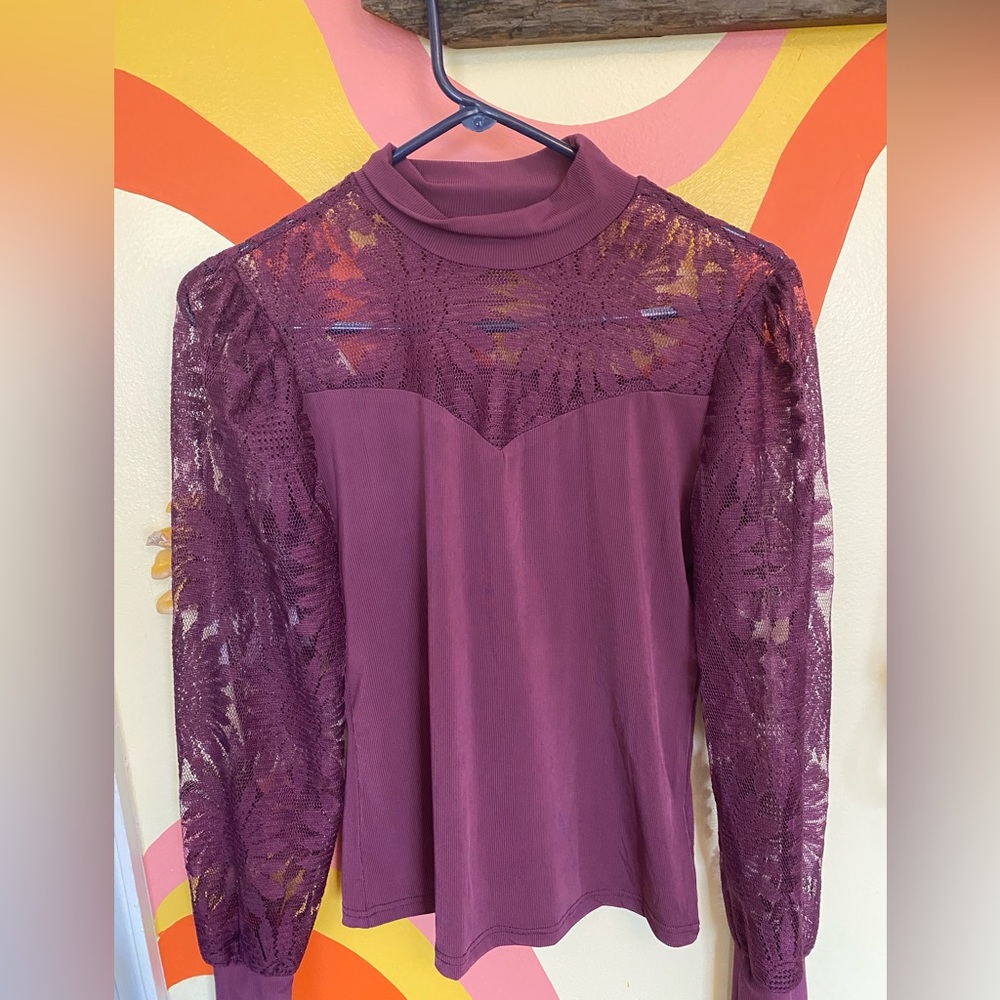 Lace purple long sleeve blouse